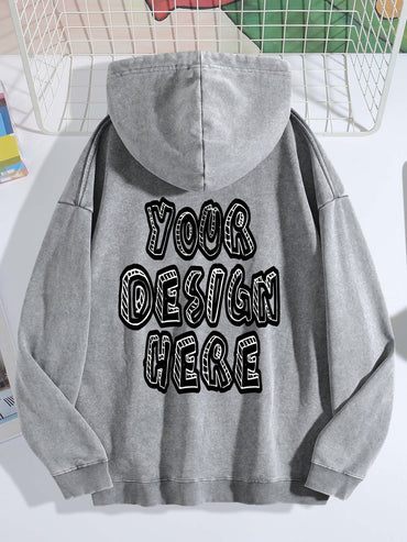 Washed Vintage Hoodie Without Drawstring - Light Gray BACK VIEW