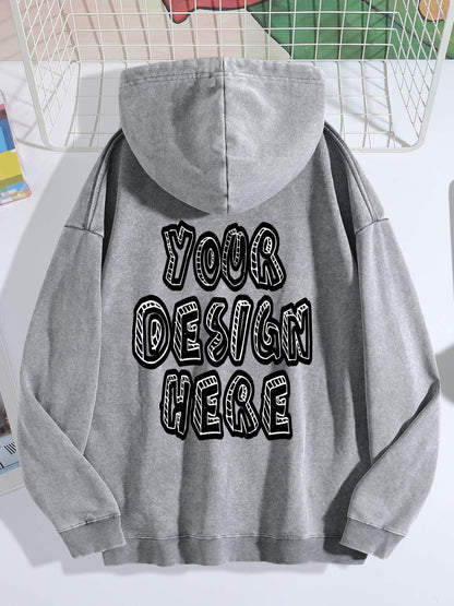 Washed Vintage Hoodie Without Drawstring - Light Gray BACK VIEW