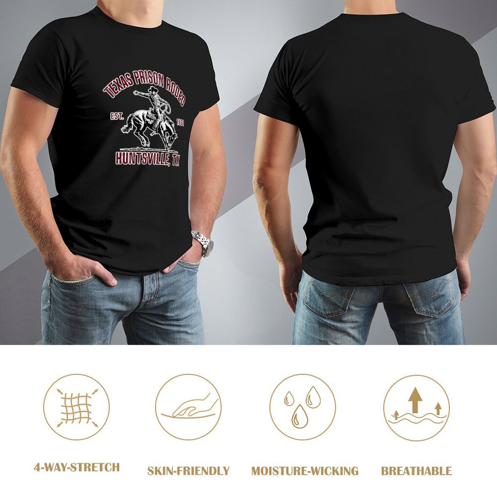 Inkmay Casual  Cotton T-shirt Texas Prison Rodeo Cowboy Riding Horse Unisex T-shirtNatural Pocket Tee T-Shirt