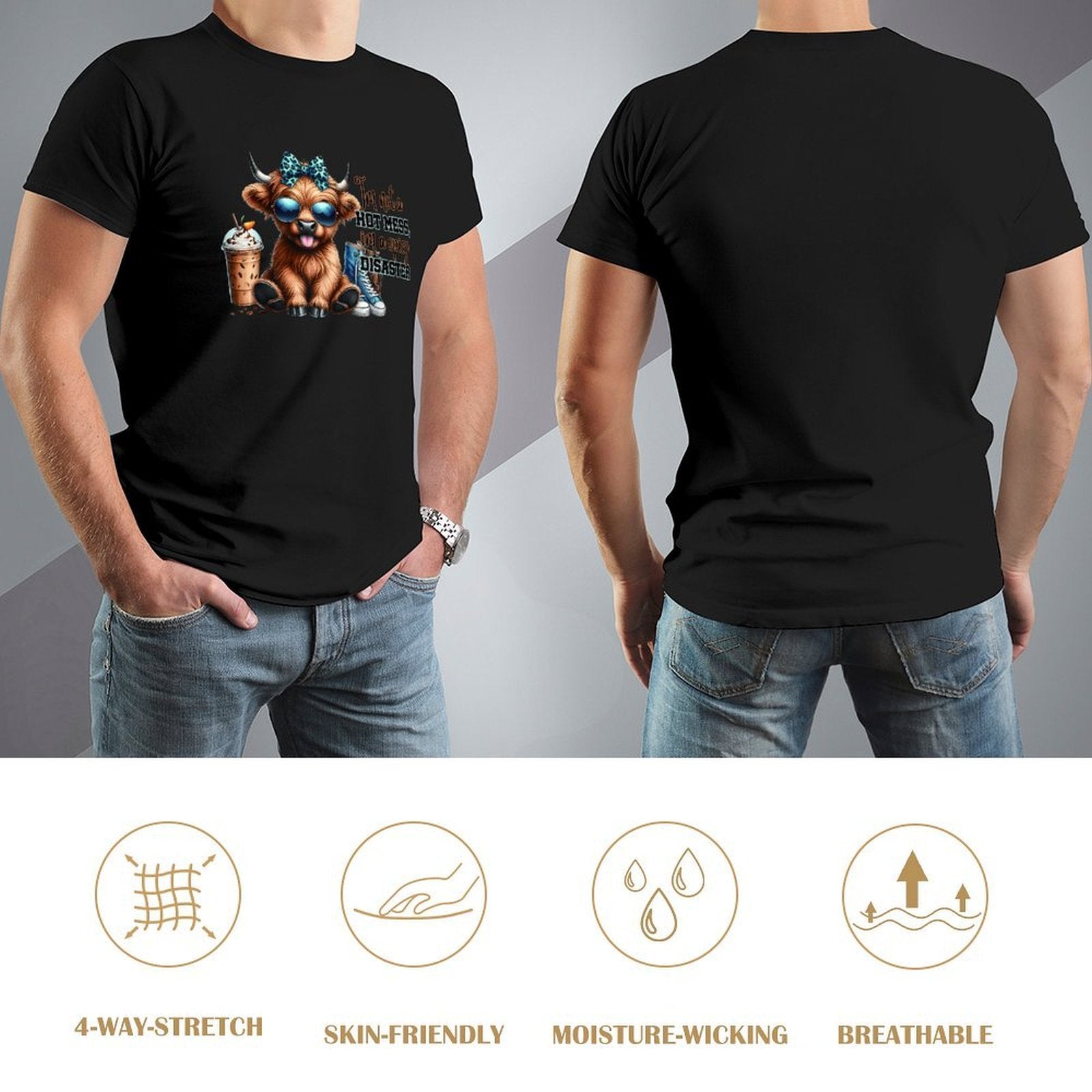 Inkmay Casual  Cotton T-shirt Cartoon Cow With Sunglasses And Sneakers Unisex T-shirtSoftWear ActiveWear T-Shirt