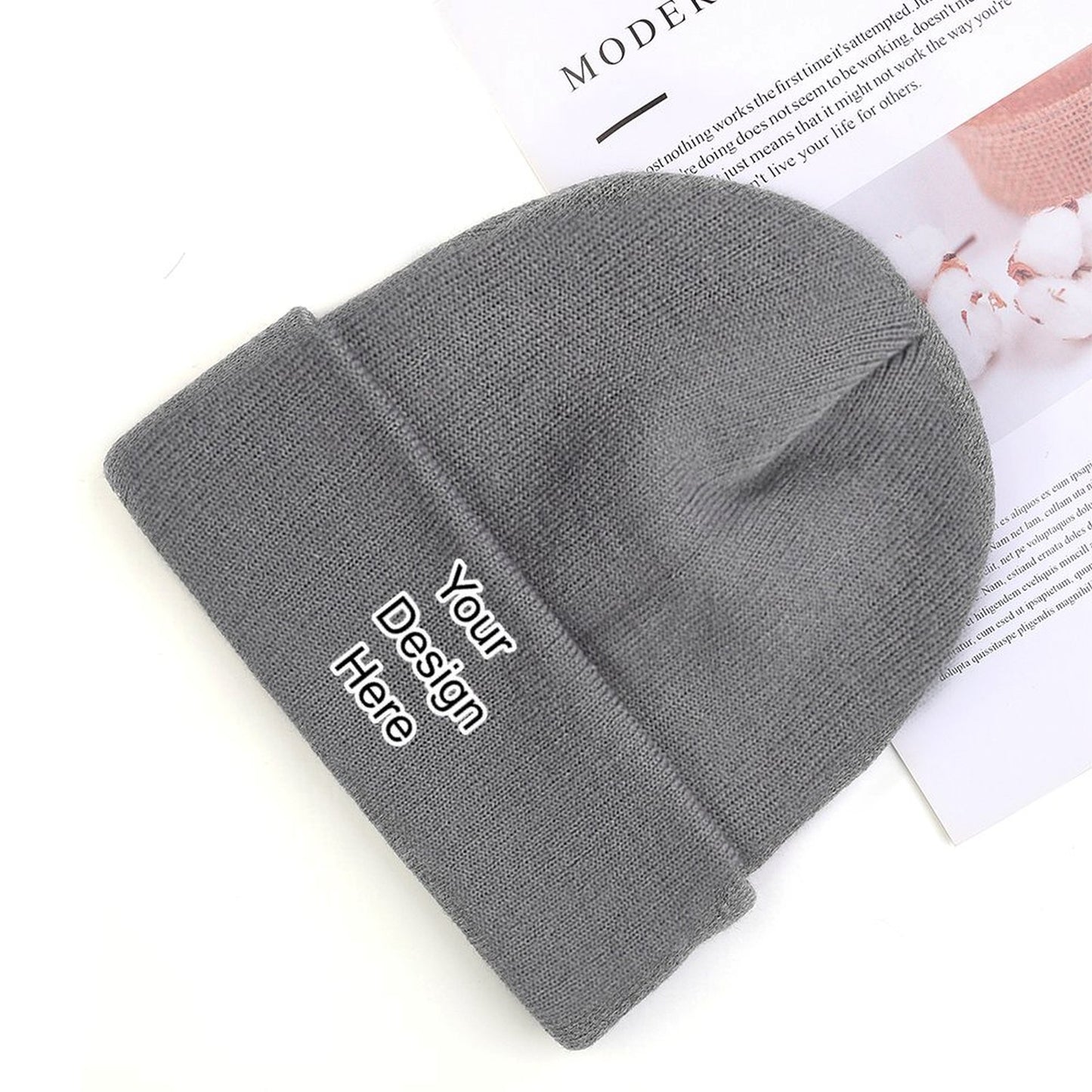 Custom grey knit hat