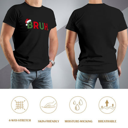 Inkmay Casual  Cotton T-shirt Christmas Themed Bruh Text With Snowflakes Unisex T-shirtFade-Proof Refined T-Shirt