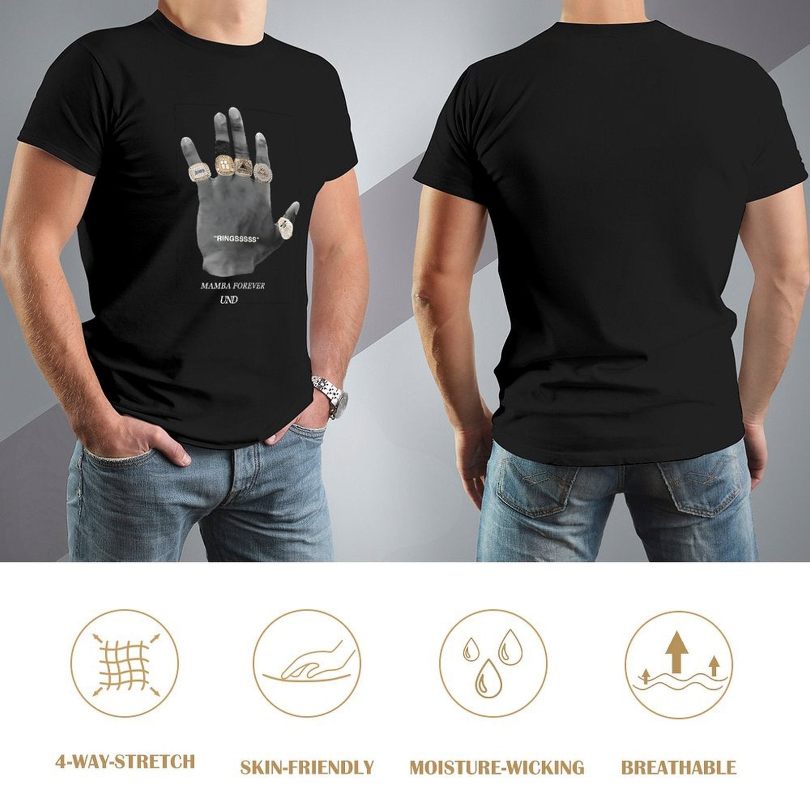 Inkmay Casual  Cotton T-shirt Hand Holding Rings Mamba Forever Und Unisex T-shirtPlain Fade-Resistant T-Shirt