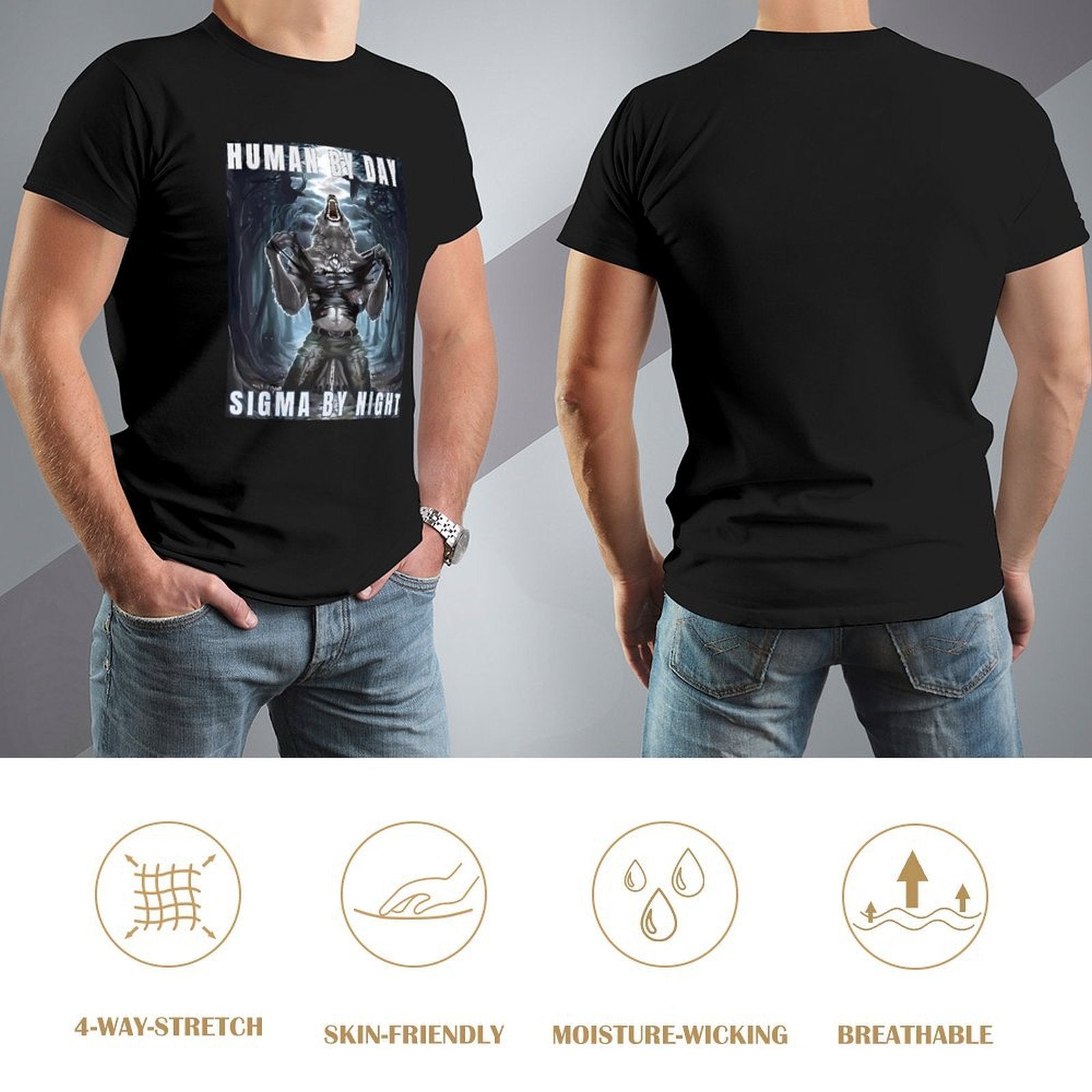 Inkmay Casual  Cotton T-shirt Werewolf Transformation Artwork Night Scene Fantasy Unisex T-shirtSoftWear Premium T-Shirt