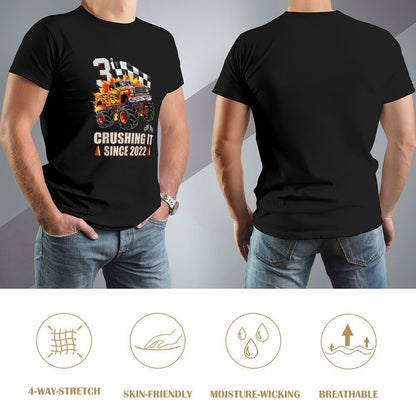 Inkmay Casual  Cotton T-shirt Monster Truck With Fire Flames Unisex T-shirtNeutral SoftLine T-Shirt