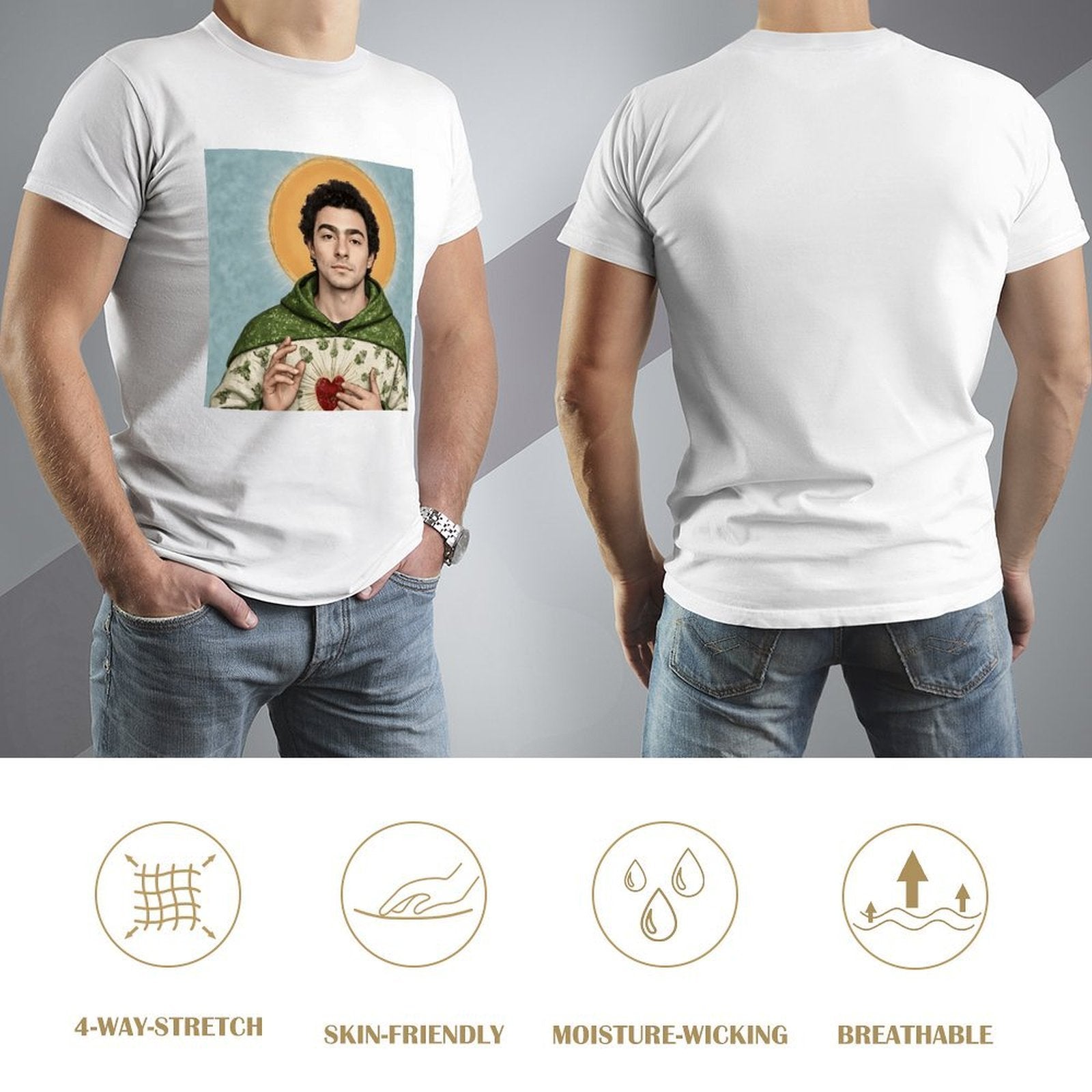 Inkmay Casual  Cotton T-shirt Green Robe With Floral Pattern Print Unisex T-shirtRelaxed Fit Pure T-Shirt