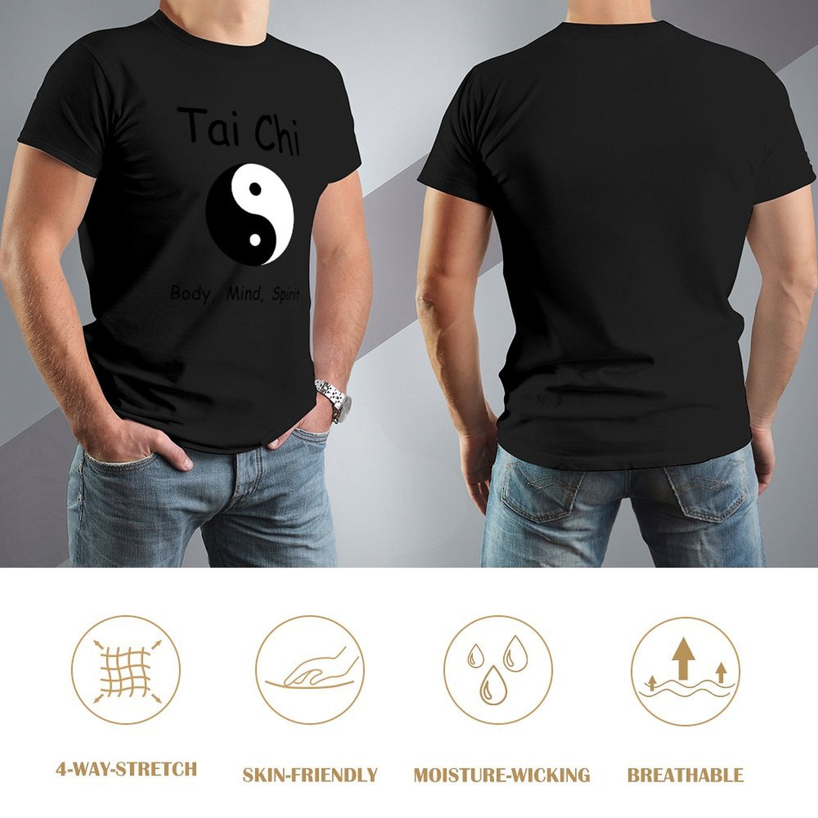 Inkmay Casual  Cotton T-shirt Yin And Yang Symbol Black White Unisex T-shirtOutdoor SimpleFit T-Shirt