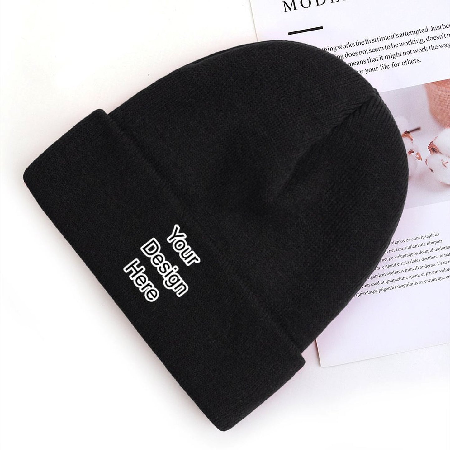 Custom black knit hat