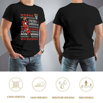 Inkmay Casual  Cotton T-shirt Merry Swishmas Santa Plays Basketball Pattern Unisex T-shirtClassic EverydaySeries T-Shirt