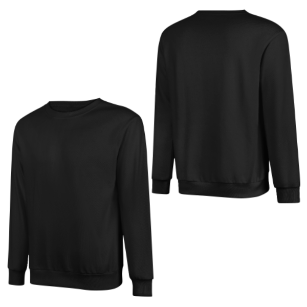 Crew Neck Long Sleeve Sweatshirt  Front Design  Black