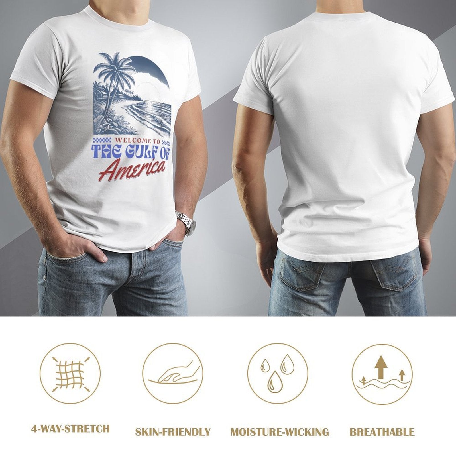 Inkmay Casual  Cotton T-shirt Beach Scene With Palm Trees Unisex T-shirtLifestyleLine Pocket Tee T-Shirt