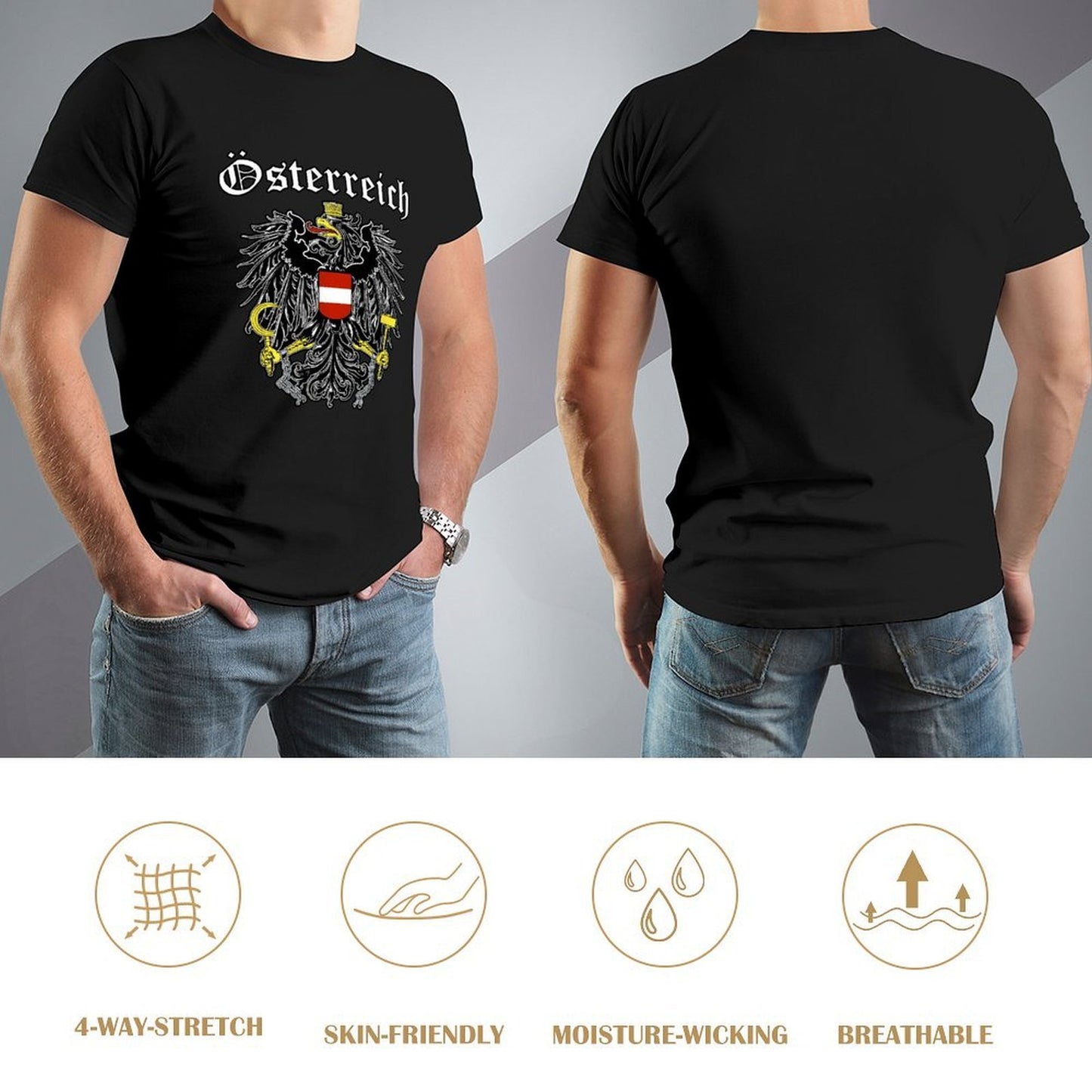 Inkmay Casual  Cotton T-shirt Austria Coat Of Arms Pattern Print Unisex T-shirtSharp Softstyle T-Shirt