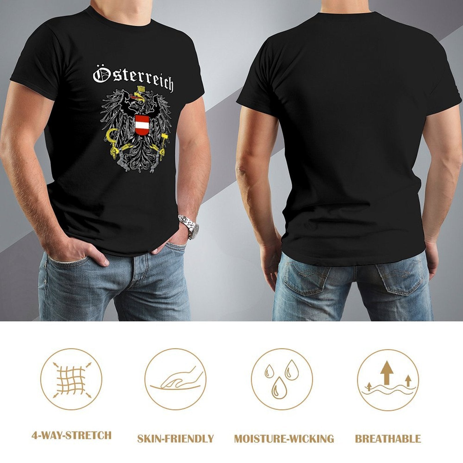 Inkmay Casual  Cotton T-shirt Austria Coat Of Arms Pattern Print Unisex T-shirtSharp Softstyle T-Shirt