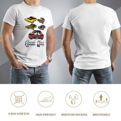 Inkmay Casual  Cotton T-shirt Classic Muscle Cars Pattern Prints Design Unisex T-shirtActiveWear Wrinkle-Free T-Shirt