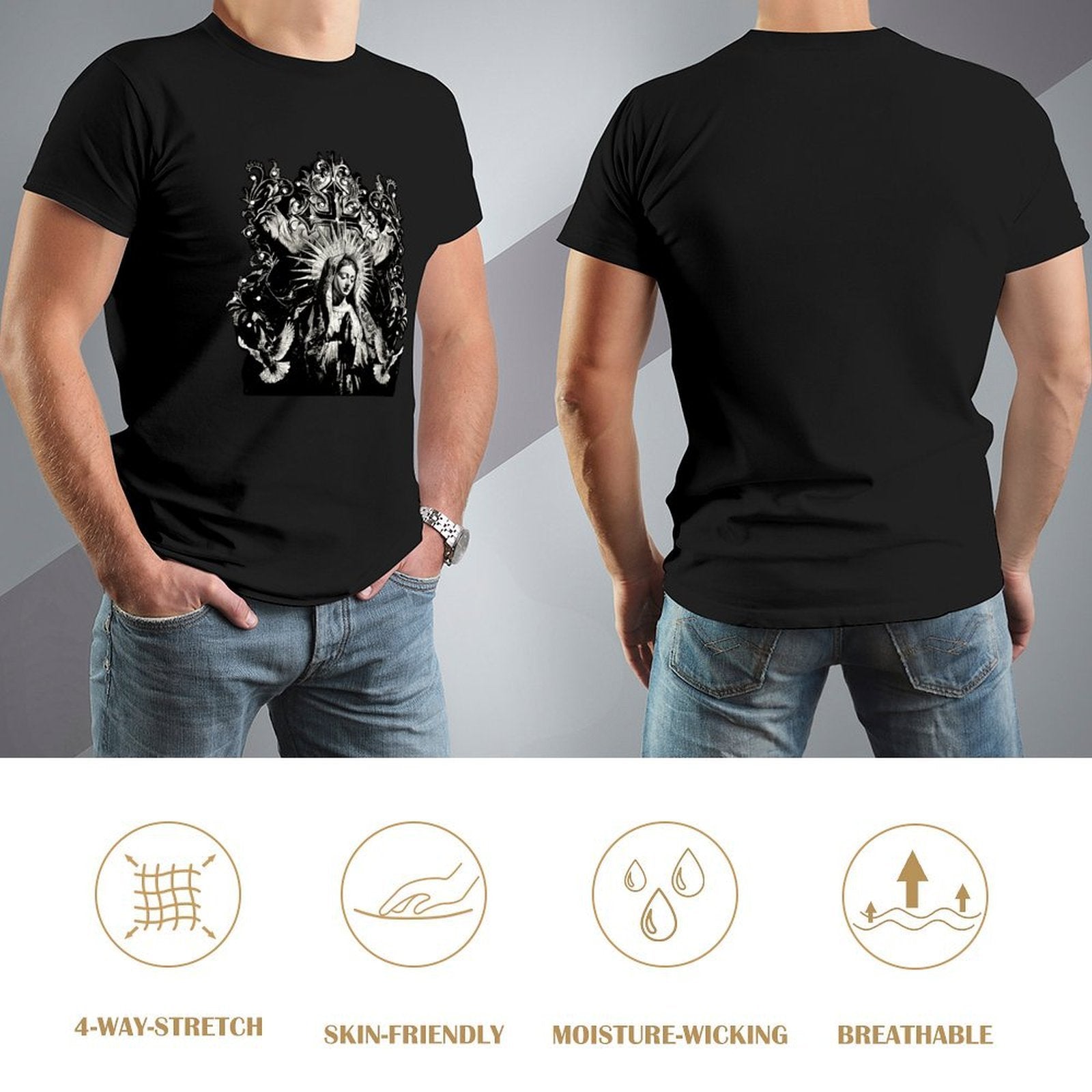 Inkmay Casual  Cotton T-shirt Virgin Mary With Radiant Halo Wings Unisex T-shirtOversized Premium Finish T-Shirt