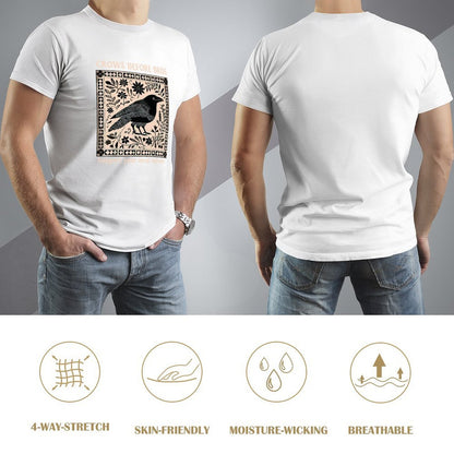 Inkmay Casual  Cotton T-shirt Bird Floral Design On Beige Background Unisex T-shirtTrueFit Midweight T-Shirt