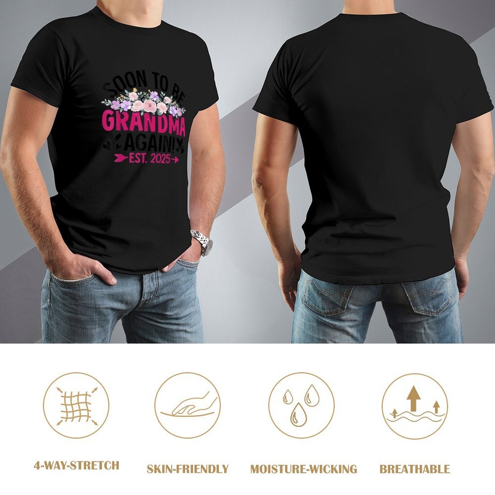 Inkmay Casual  Cotton T-shirt Soon To Be Grandma Again Est Unisex T-shirtBatch-Printed Printed T-Shirt