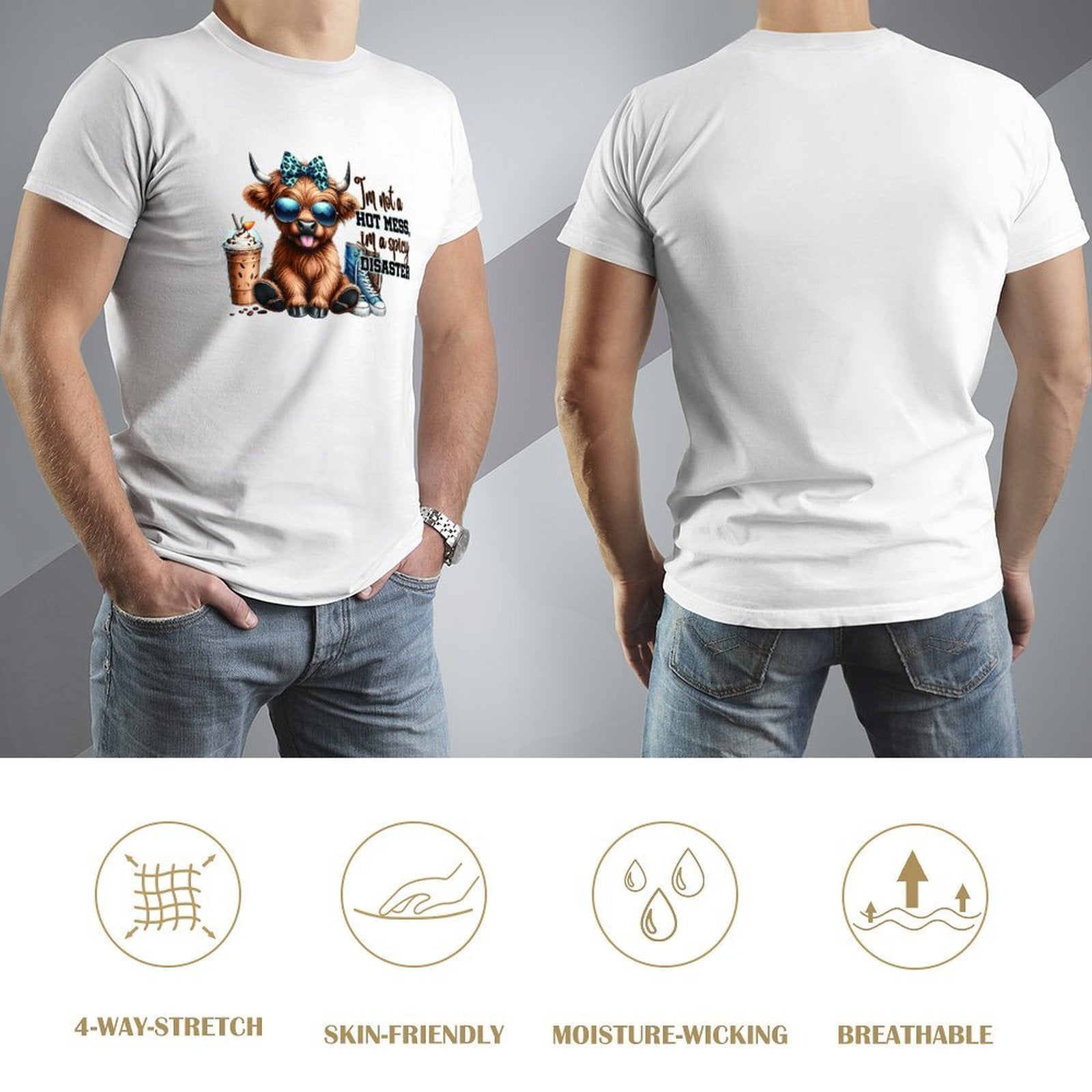 Inkmay Casual  Cotton T-shirt Cartoon Cow With Sunglasses And Sneakers Unisex T-shirtSoftWear ActiveWear T-Shirt