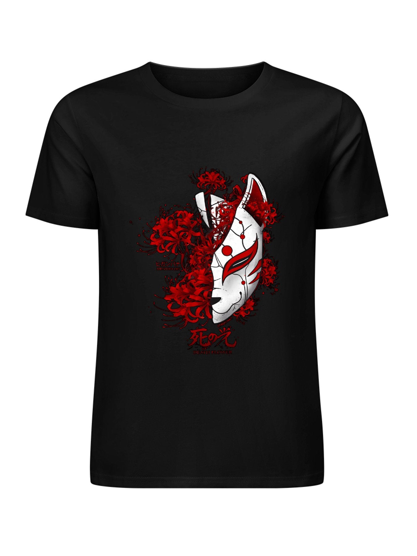 Inkmay Casual Cotton T-shirt Fox Mask With Red Flowers Art Unisex T-shirtVintage TrueStyle T-Shirt