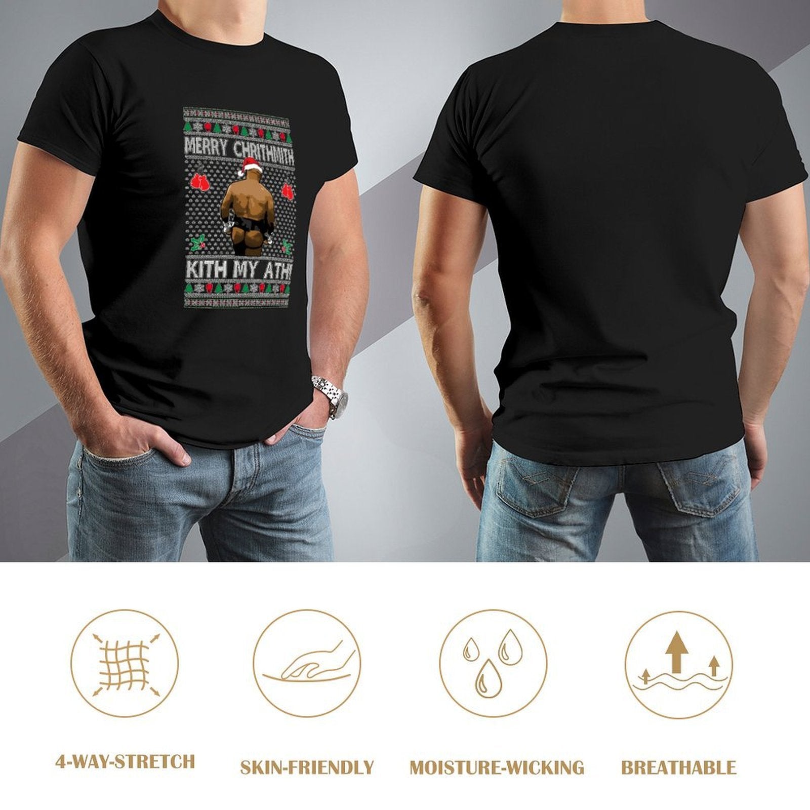 Inkmay Casual  Cotton T-shirt  Boxing Ugly Christmas With Santa Taint Unisex T-shirtSmoothWear Midweight T-Shirt