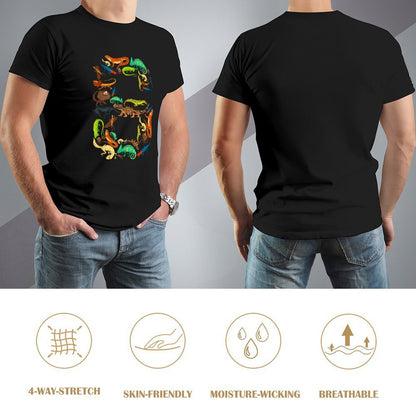 Inkmay Casual  Cotton T-shirt Colorful Chameleons In Various Positions Unisex T-shirt