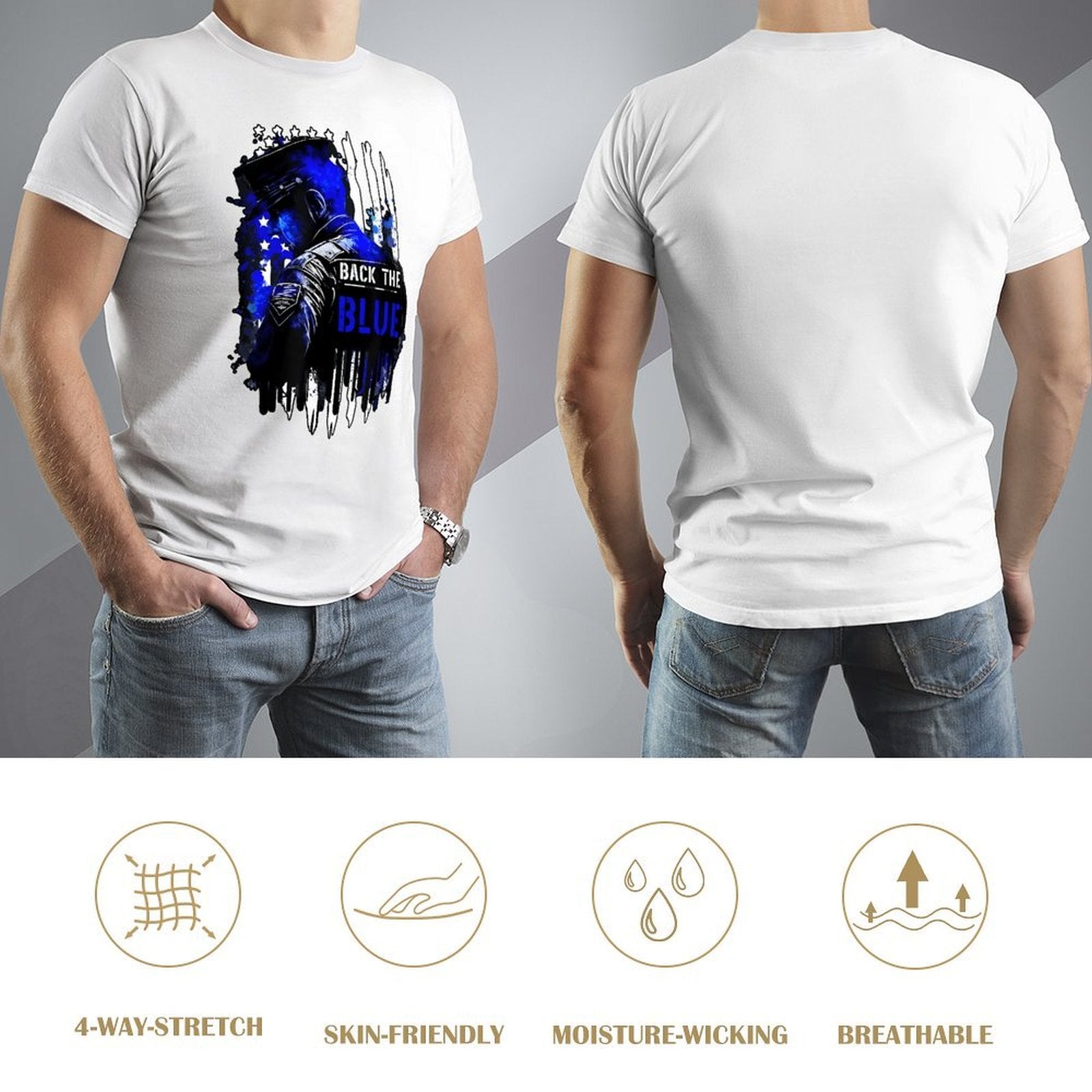 Inkmay Casual  Cotton T-shirt Back The Blue Police Support Design Unisex T-shirtEverydaySeries RelaxFit T-Shirt