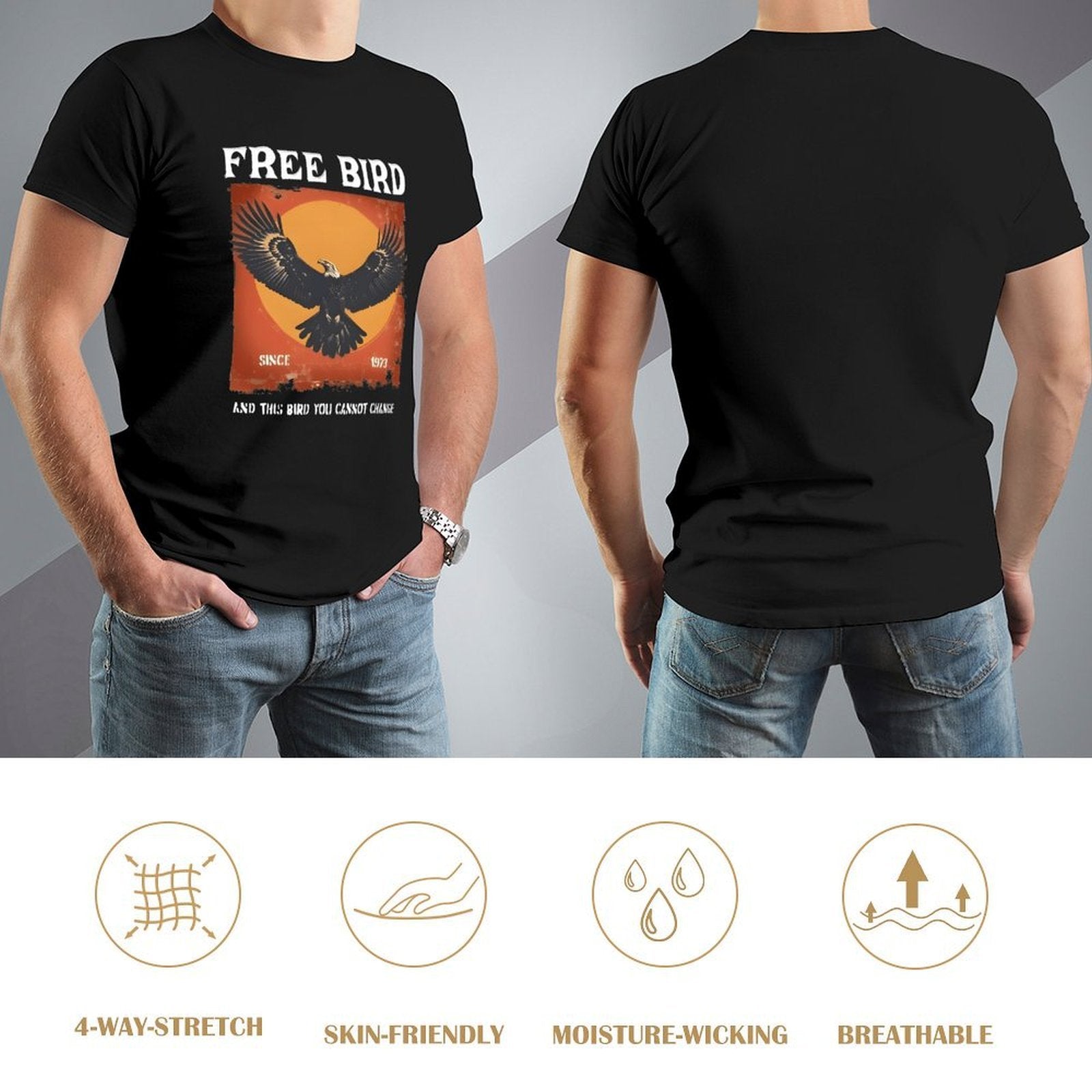 Inkmay Casual  Cotton T-shirt Eagle Soaring Against Orange Sky Background Unisex T-shirtSoftTouch PureStyle T-Shirt