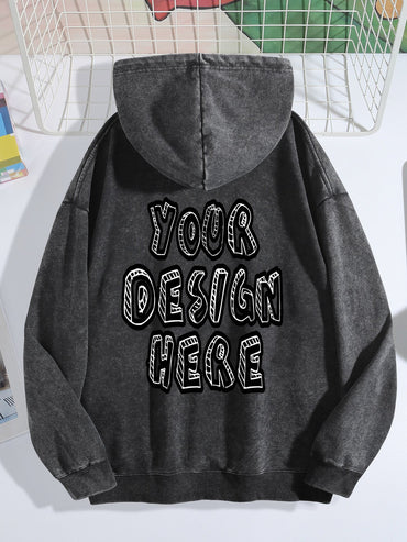 Custom-washed vintage-style black hoodie, back view.