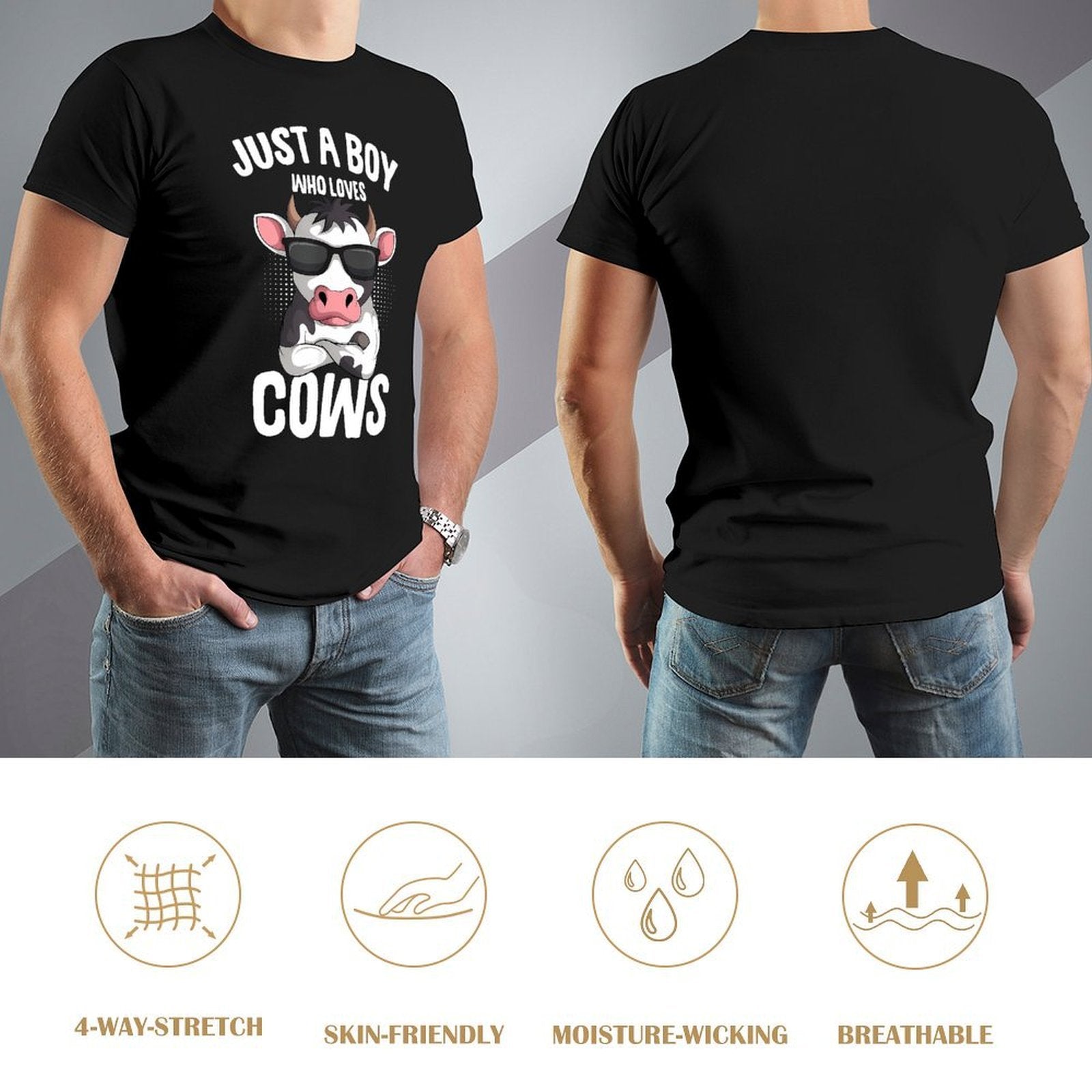 Inkmay Casual  Cotton T-shirt Cool Cow Wearing Sunglasses Art Print Unisex T-shirtLooseFit YearRound T-Shirt