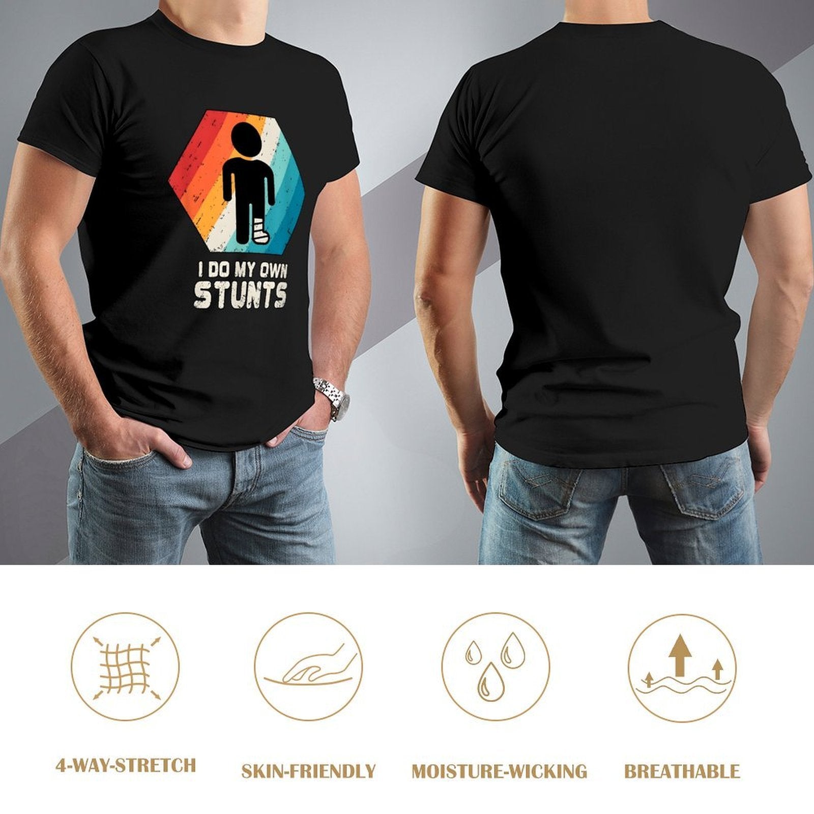 Inkmay Casual  Cotton T-shirt Colorful Hexagon With Silhouette Figure Inside Unisex T-shirtSmooth Sleek T-Shirt