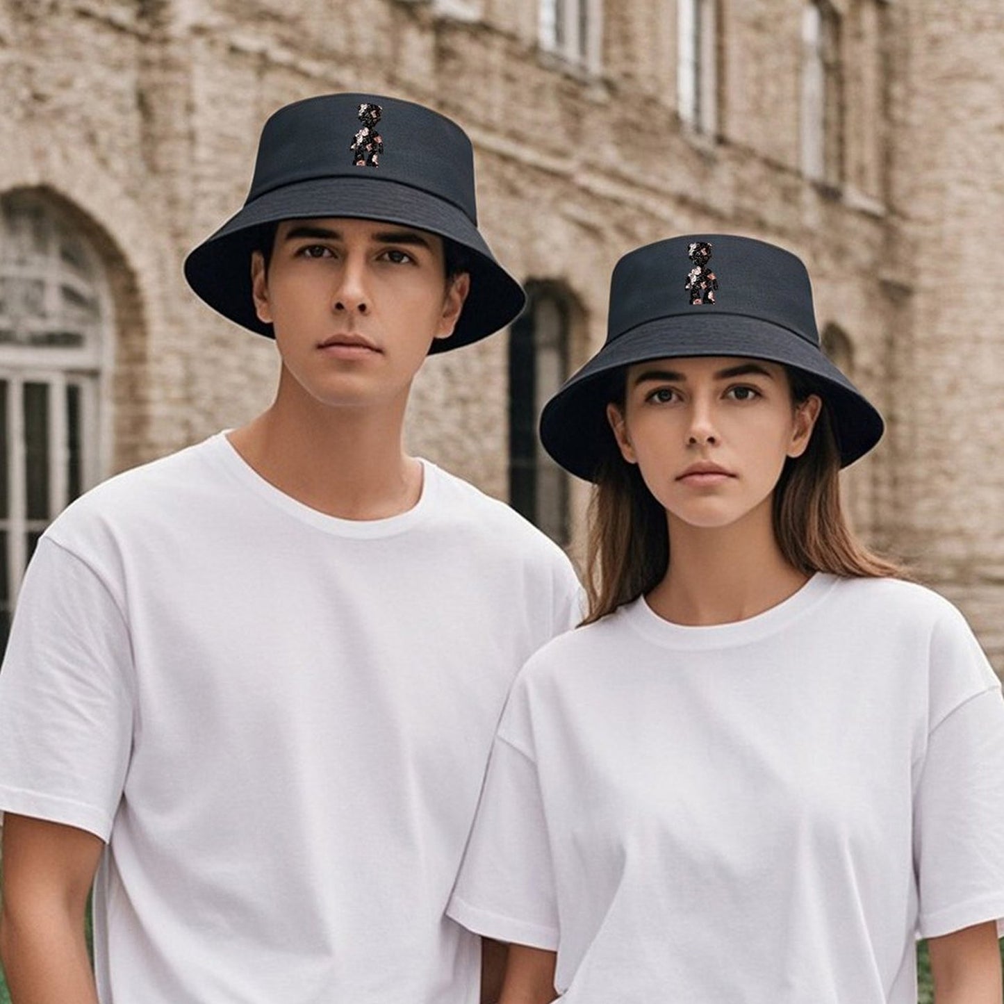 Trendy Black Bucket Hat with Bold Front Graphic