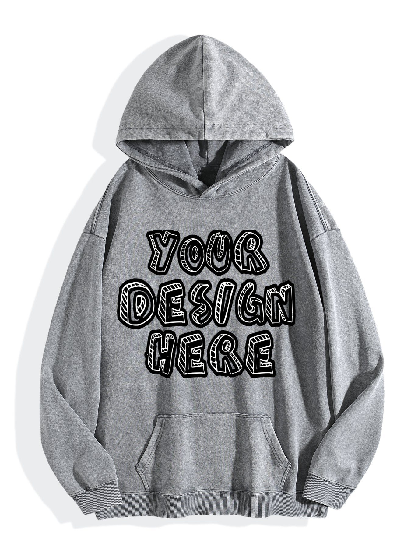 Washed Vintage Hoodie Without Drawstring - Light Gray