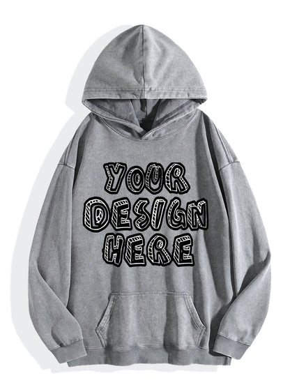 Washed Vintage Hoodie Without Drawstring - Light Gray