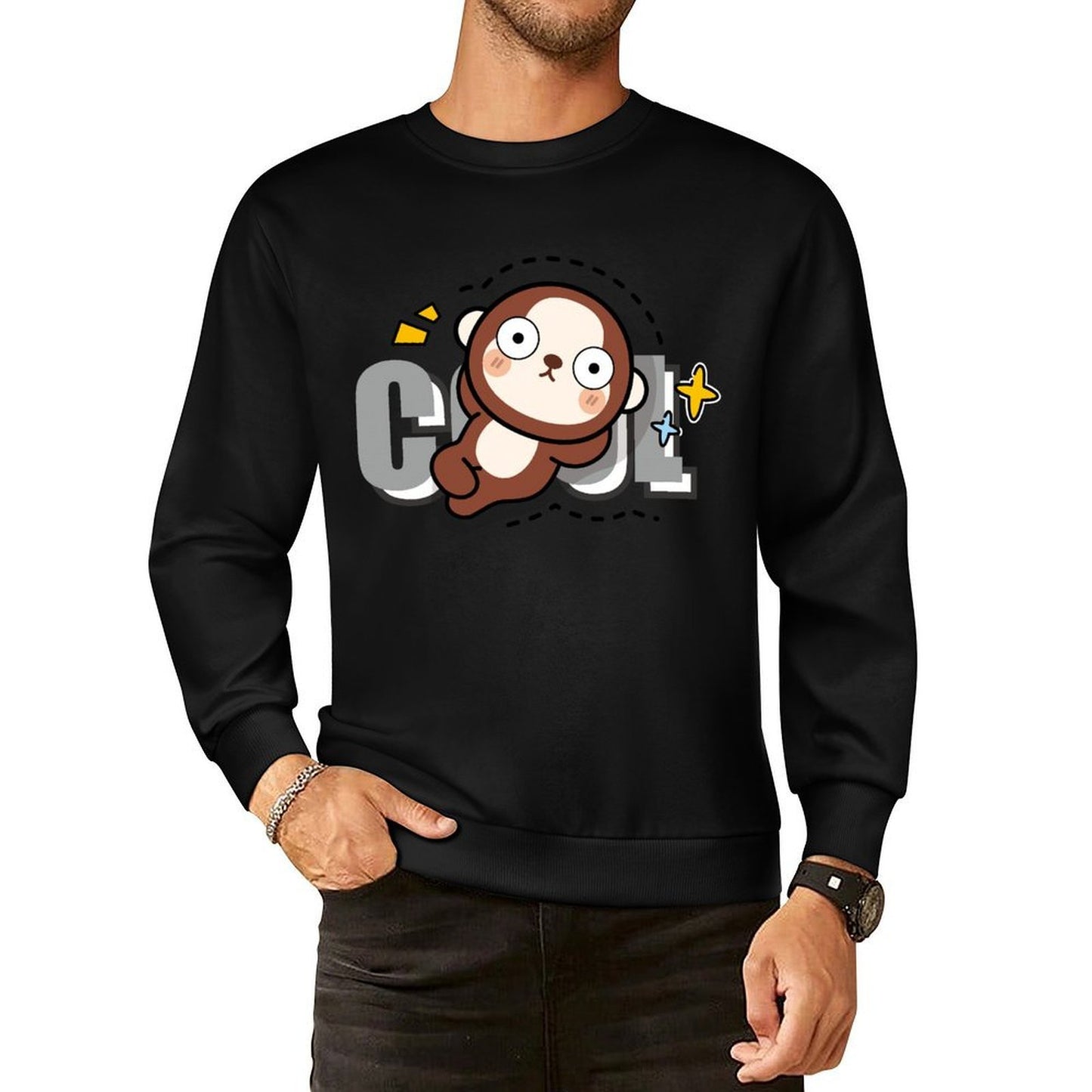 Front Patterned Long Sleeve TopColorfast Double-Stitched