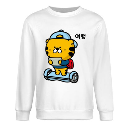 Front Patterned Long Sleeve TopComfortFit Crew Neck