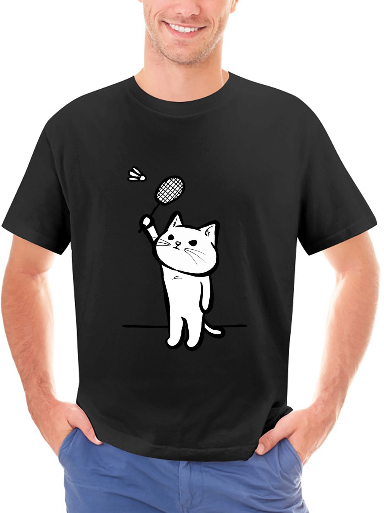 Inkmay Casual Cotton T-shirt Cat Playing With Ball On Black Unisex T-shirtTrueStyle CoreLine T-Shirt