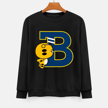 Front Patterned Long Sleeve TopOversized Double-Stitched