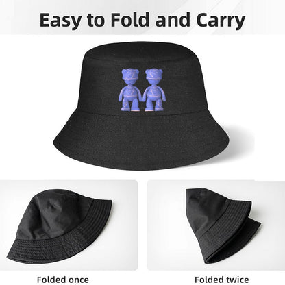 Street Fashion Black Bucket Hat with Artwork Print