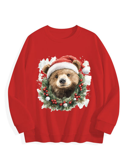 Customizable Christmas-themed brown bear long-sleeved Christmas shirt
