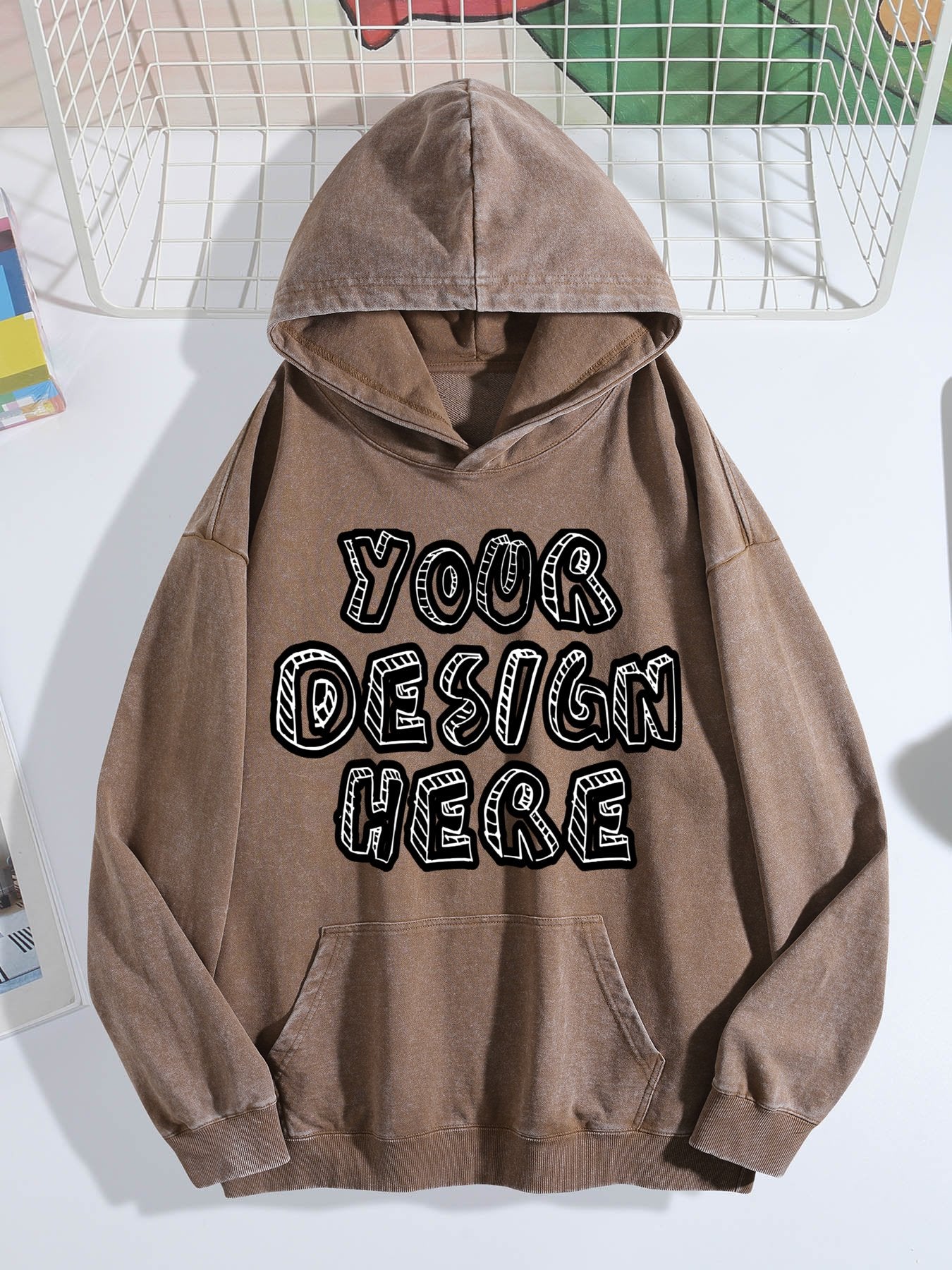 Washed Vintage Hoodie Without Drawstring - Coffee Brown