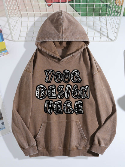 Washed Vintage Hoodie Without Drawstring - Coffee Brown