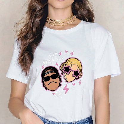 Inkmay Casual  Cotton T-shirt Cartoon Characters With Pink Outlines And Unisex T-shirtActive Simple T-Shirt