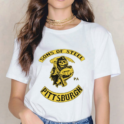 Inkmay Casual  Cotton T-shirt Pittsburgh Sons Of Steel Football Design Unisex T-shirtClean Edges SoftFeel T-Shirt