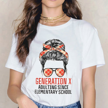 Inkmay Casual Cotton T-shirt Generation X Adulting Since Elementary School Unisex T-shirtColorfast CleanCut T-Shirt