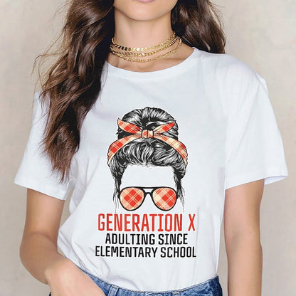 Inkmay Casual Cotton T-shirt Generation X Adulting Since Elementary School Unisex T-shirtColorfast CleanCut T-Shirt