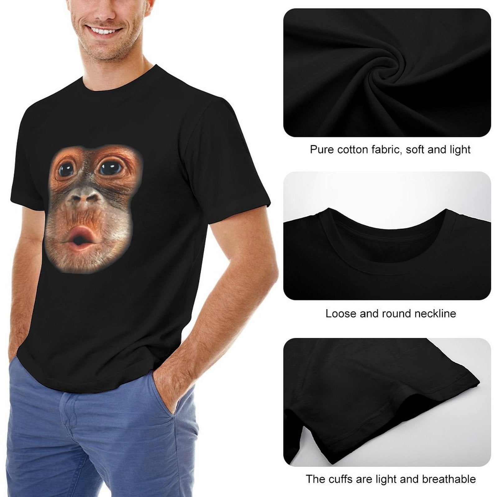 Inkmay Casual  Cotton T-shirt Monkey Face With Open Mouth Unisex T-shirtVibrant Colors StreetStyle T-Shirt