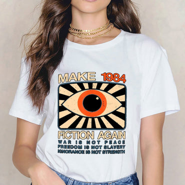 Inkmay Casual Cotton T-shirt Make 1984 Fiction Again War Unisex T-shirtFade-Resistant PremiumSeries T-Shirt