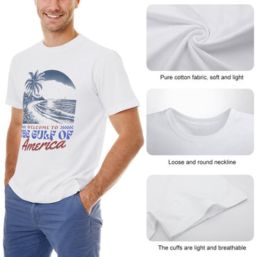 Inkmay Casual  Cotton T-shirt Beach Scene With Palm Trees Unisex T-shirtLifestyleLine Pocket Tee T-Shirt