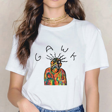 Inkmay Casual Cotton T-shirt Colorful Abstract Art With Bold Lines Unisex T-shirtSimple Lightweight T-Shirt