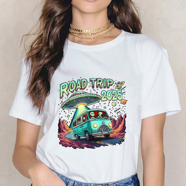 Inkmay Casual Cotton T-shirt Road Trip 2025 Alien Adventure Design Unisex T-shirtEco / Sustainable Recycled T-Shirt